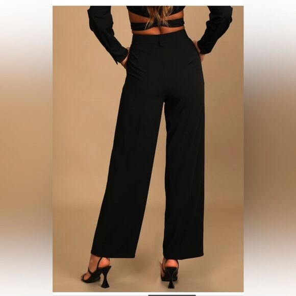 NWT Lulus So Get This Black High-Waisted Wide-Leg Trouser Pants size L - Picture 3 of 14